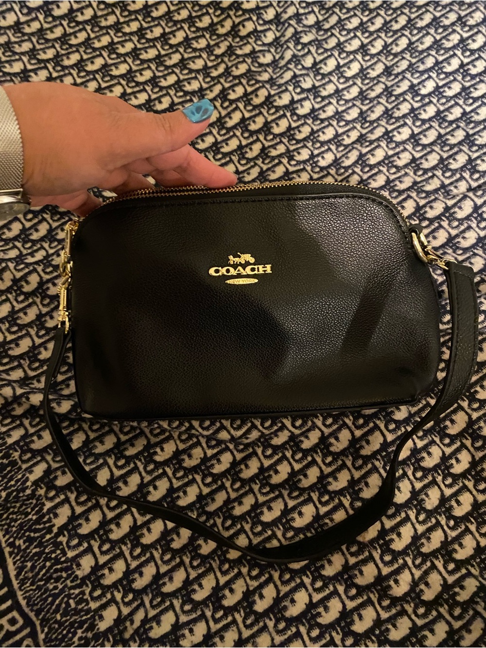 COACH Inspired Black Pebbled Leather Crossbody Bag